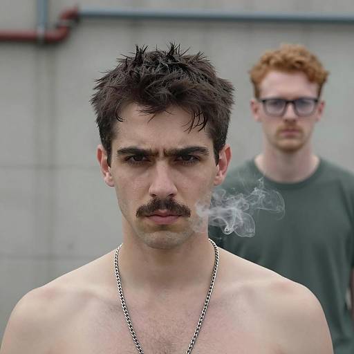 Intense Portrait of Two Men in Urban Scene