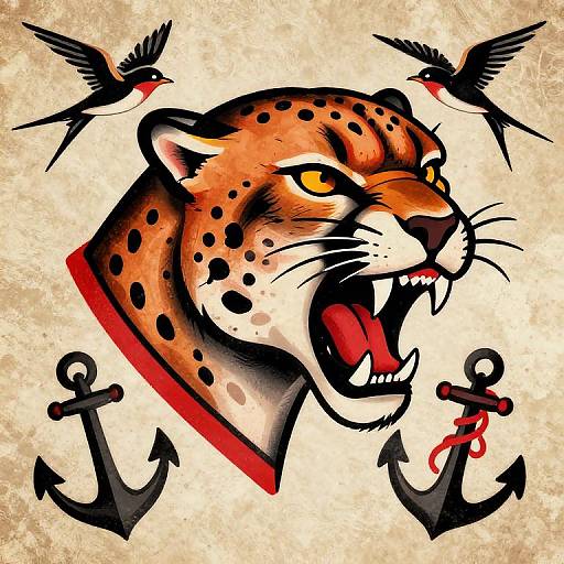 Dynamic American Traditional Cheetah Tattoo