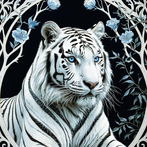 Elegant White Tiger in Mucha Style Elegant White Tiger in Mucha Style