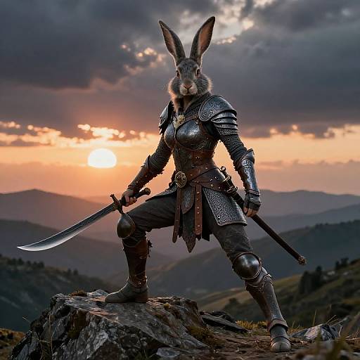 Female Rabbitfolk Warrior at Sunset