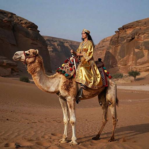 Regal Desert Sultana on Sand Camel