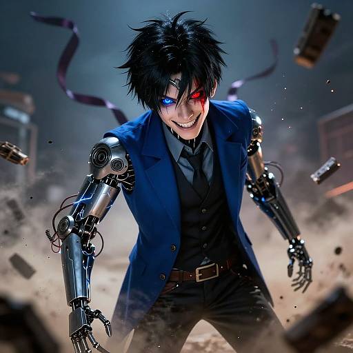 Cinematic Cyborg with Heterochromia