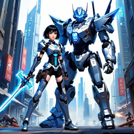 Futuristic Battle: Mecha and Energy Sword