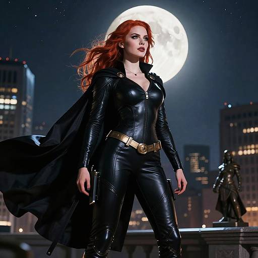 Fierce Red-Haired Superheroine at Night