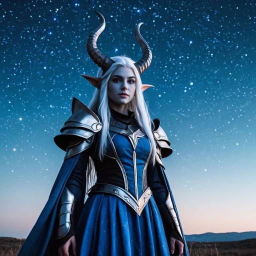 Fantasy Woman with Horns Under Starry Sky
