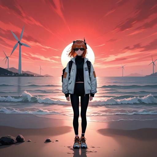 Surreal Beach Scene with Adachi Rei