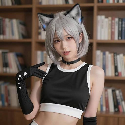 Playful Asian Woman with Cat Ears