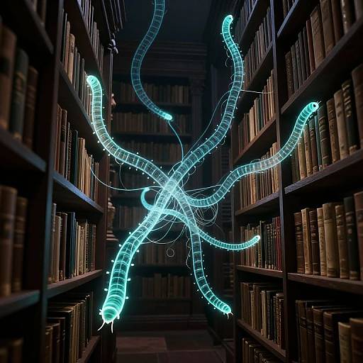 Bioluminescent Inkworms in Ancient Library