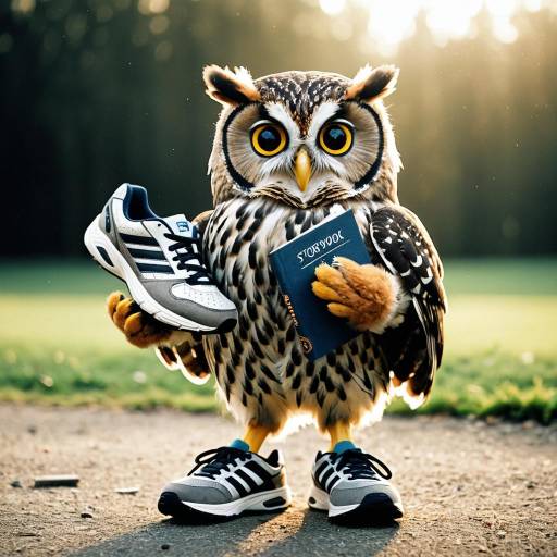 Owl Holding Sports Shoe and Storybook