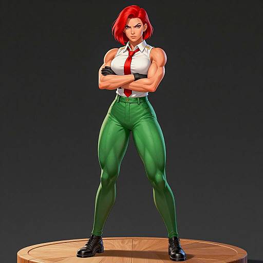 Muscular Woman Illustration on Wooden Platform