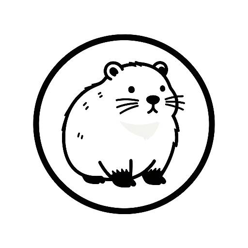 Black and white digital drawing of a chubby, cute hamster with small ears, whiskers, and a neutral expression, enclosed in a thick, circular