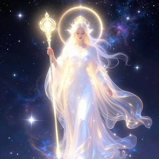 Celestial Divine Figure with Glowing Staff
