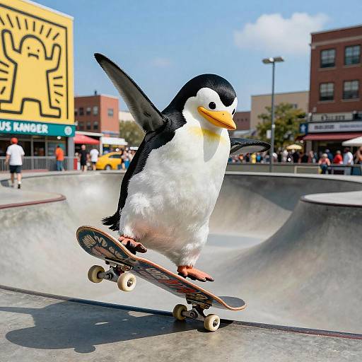 Lowbrow Penguin Skateboarder Art