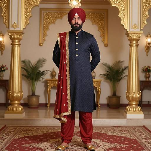 Sikh Man in Traditional Punjabi Suit in Ornate Room