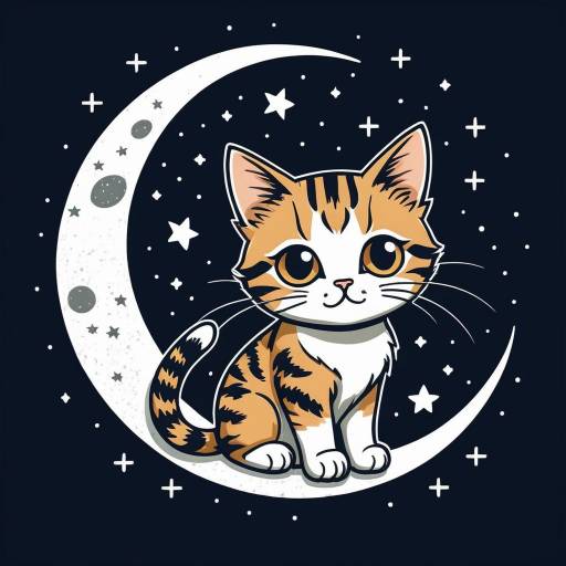 Chibi Tabby Cat with Crescent Moon