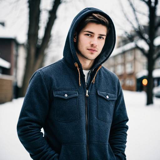 Young Man in Winter Hoodie Outdoors