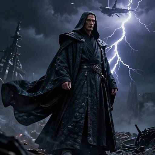 Dooku Sith Lord on Stormy Battlefield