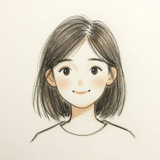 Sketch of Smiling Asian Woman