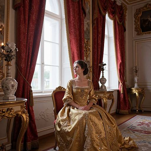 Woman in Golden Gown at Catherine Palace