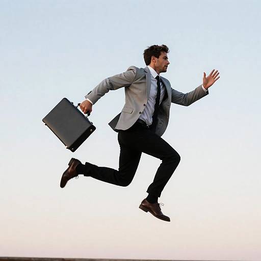 Mid-Air Runner with Briefcase in Hand