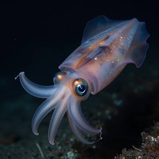 Bioluminescent Squid in Deep-Sea Habitat
