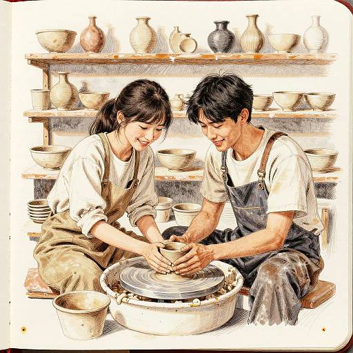 Intimate Pottery Studio Romance Sketch