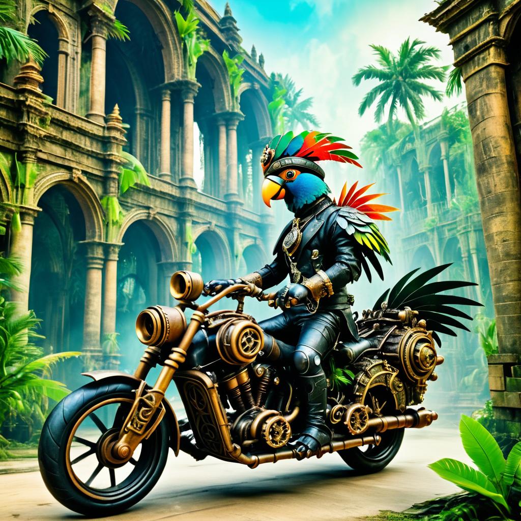 Steampunk Parrot on Gothic Motorbike Adventure