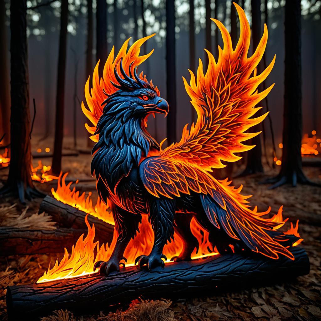 Majestic Griffin Amidst Fiery Forest