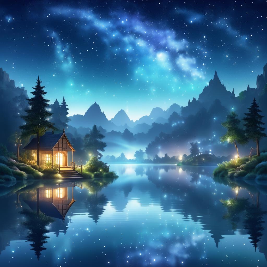 Tranquil Fantasy Lake Under Starry Sky