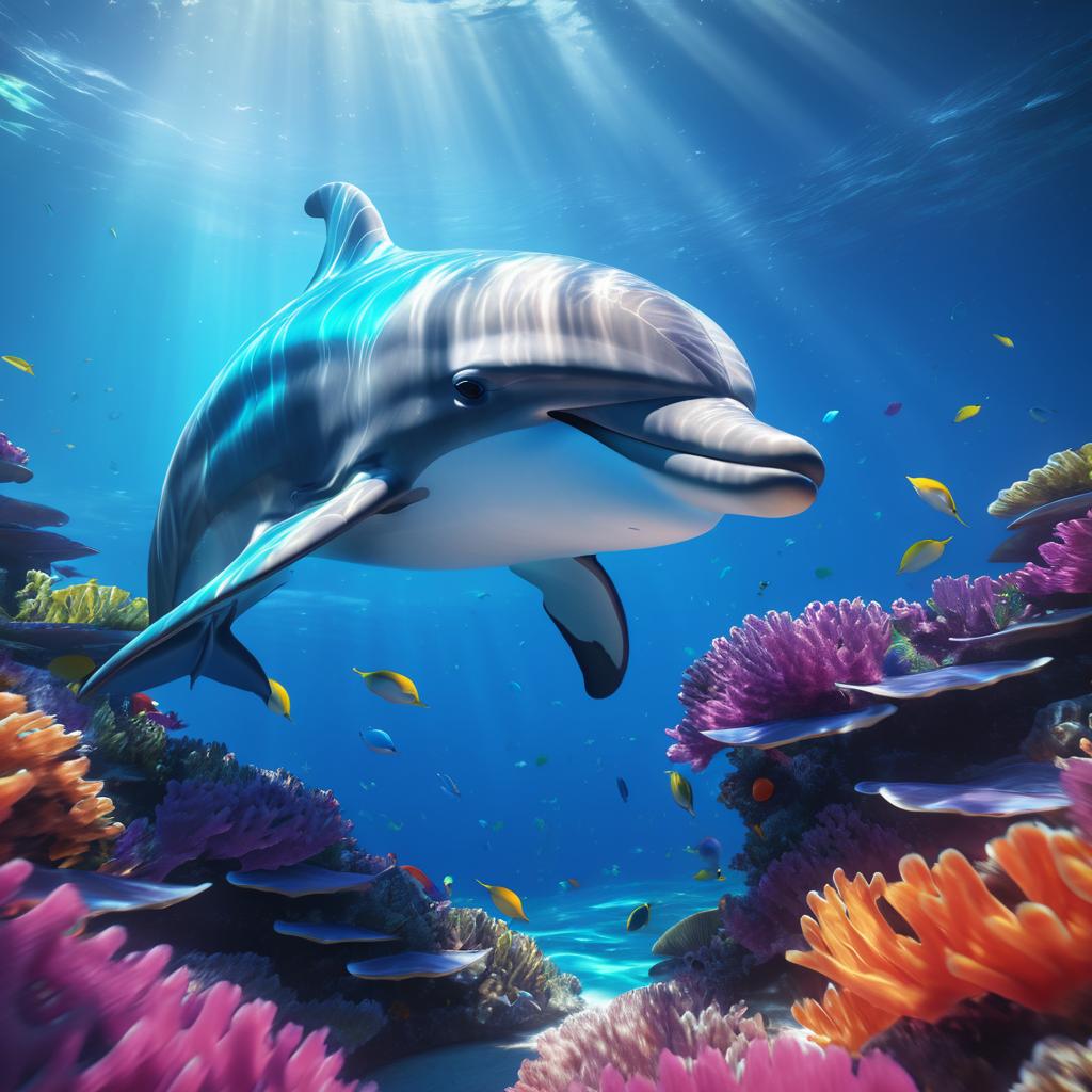 Playful Dolphin in Coral Reef Closeup