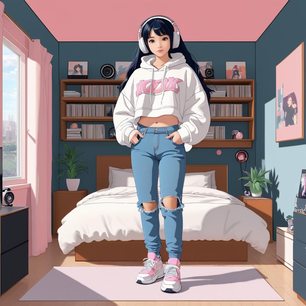 Stylish Alternative Girl in Cozy Bedroom