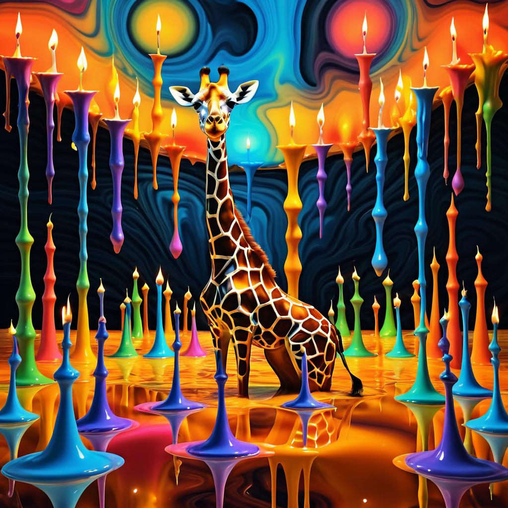 Surreal Giraffe Among Melting Candles