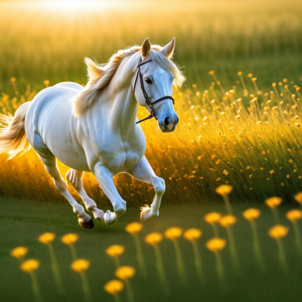 Galloping Horse Amidst Flower Field