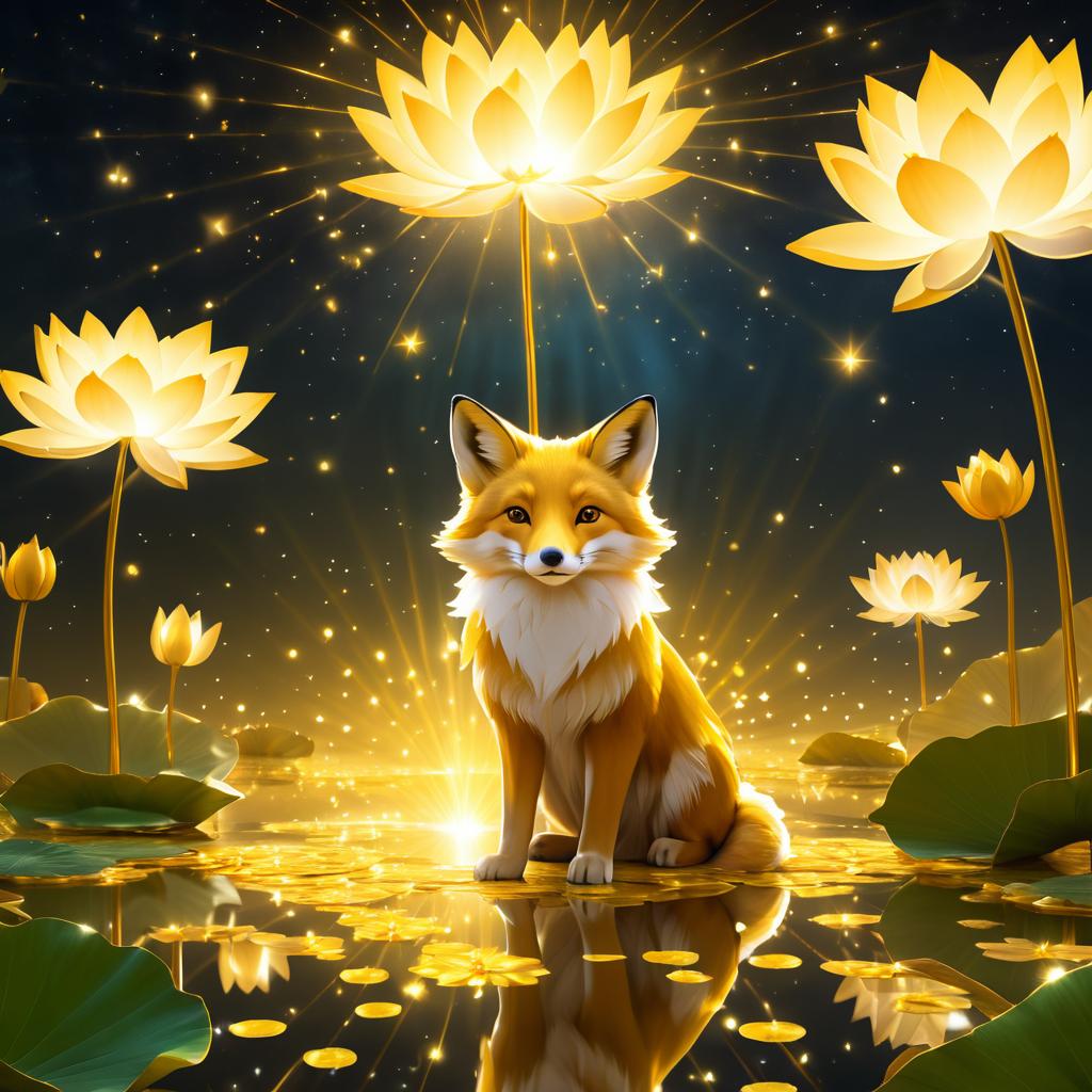 Ethereal Fox on Golden Lotus Blossom