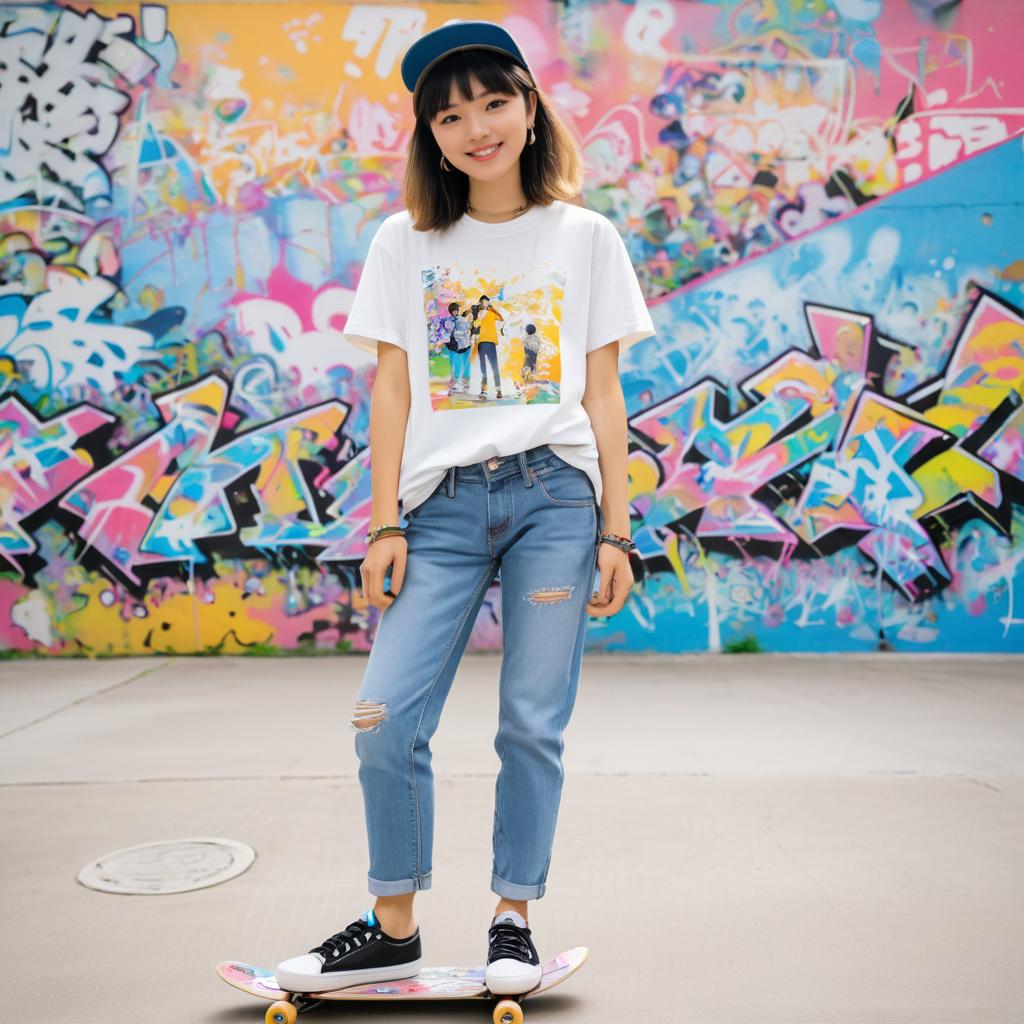 Joyful Teen Skater in Urban Park