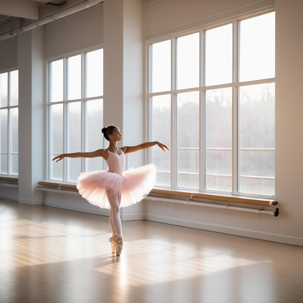 Cinematic Ballerina in Rehearsal Studio