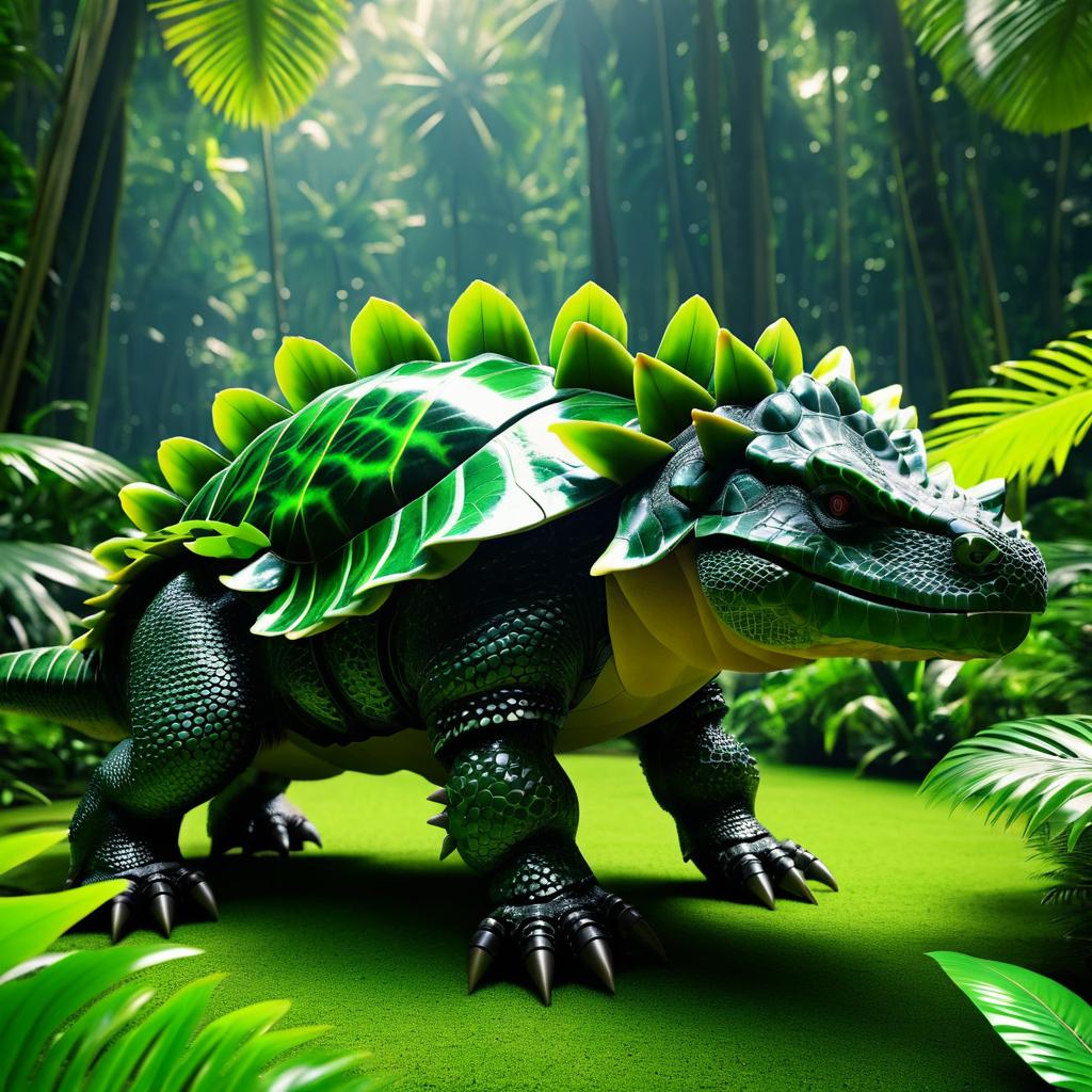 Robotic Ankylosaurus in Tropical Rainforest