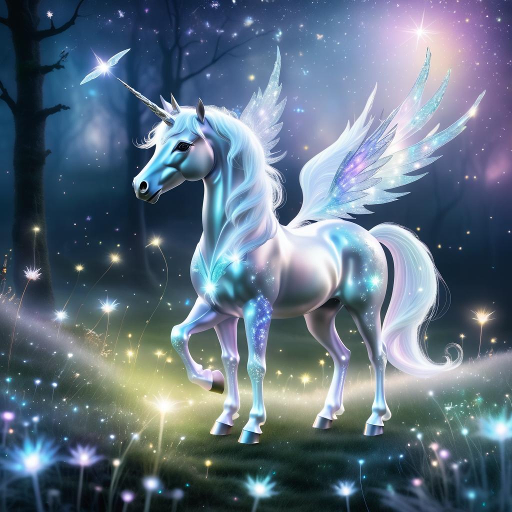 Enchanted Unicorn in Starlit Meadow