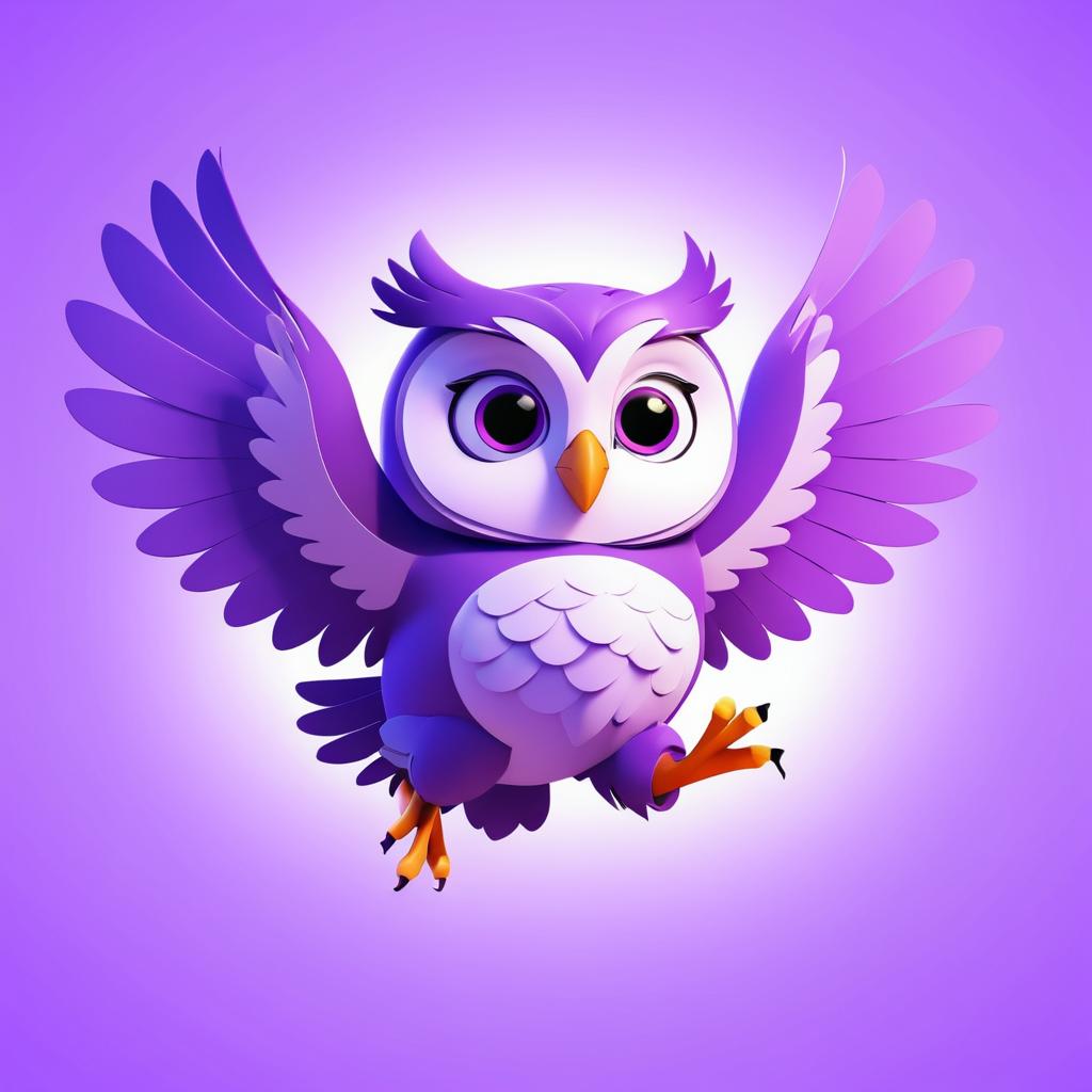 Animated Owl Flying on Purple Background