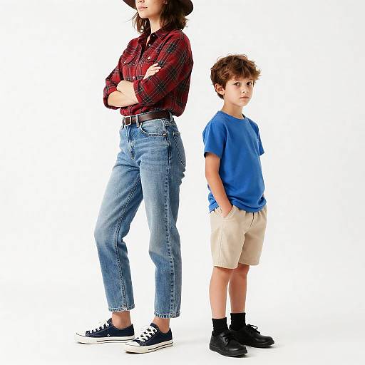 Serious Portrait of Two Kids and Woman