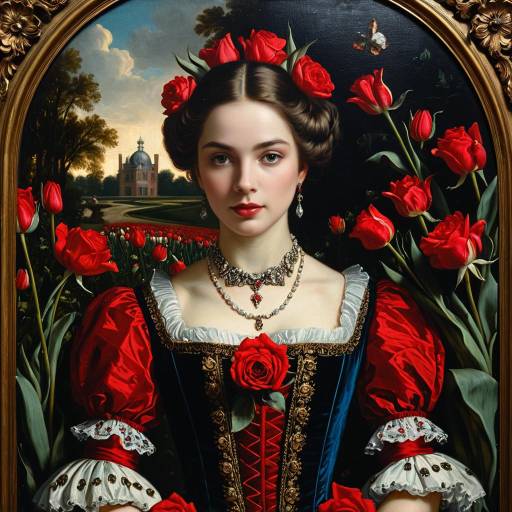 Rococo Lady in Red Roses Portrait