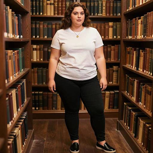 Plus-Size Woman in Library Scene