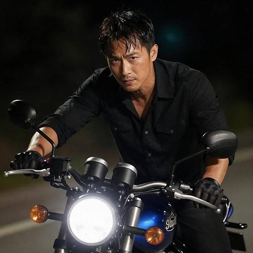 Intense Rugged Man on Motorcycle