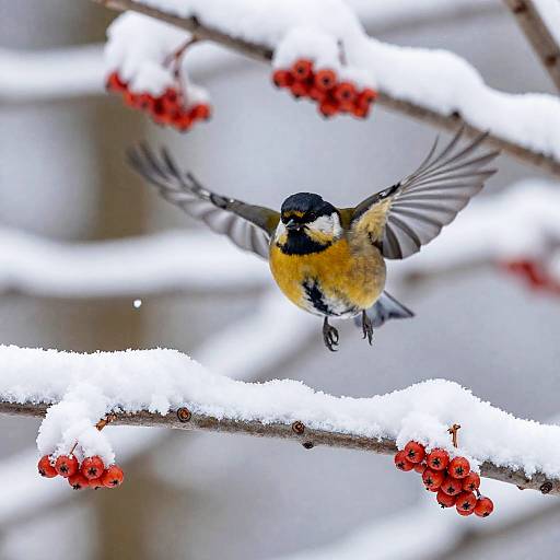Buttery Gold Bird on Snowy Oak