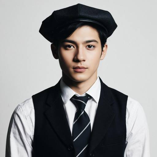 Young Man Wearing Beret and Tie