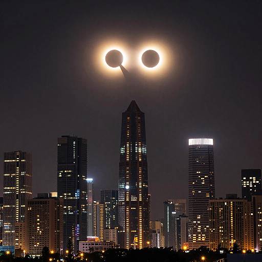 Dual Eclipse Over Futuristic Skyline