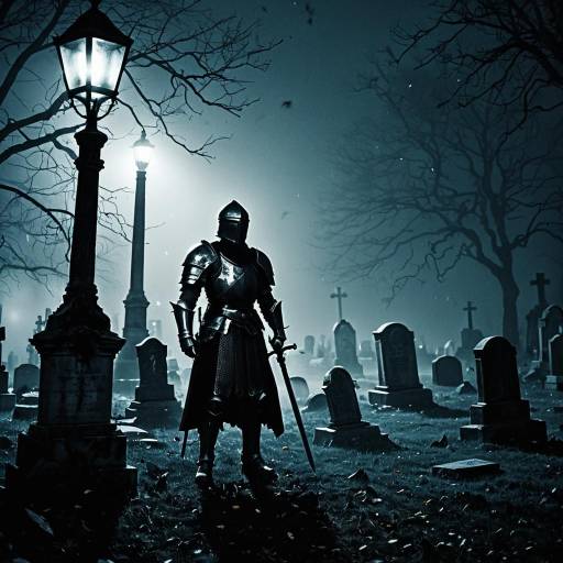 Mysterious Knight in Foggy Graveyard