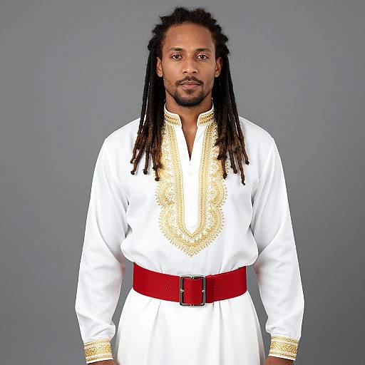 Man with Dreadlocks in Embroidered Attire
