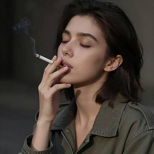 Woman Smoking with Closed Eyes
