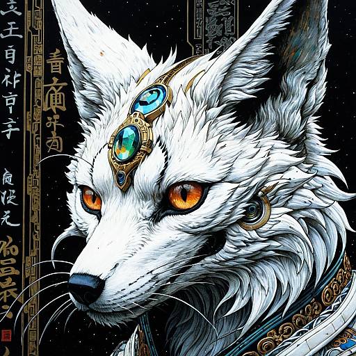 Biomechanical Kitsune with Iridescent Accents